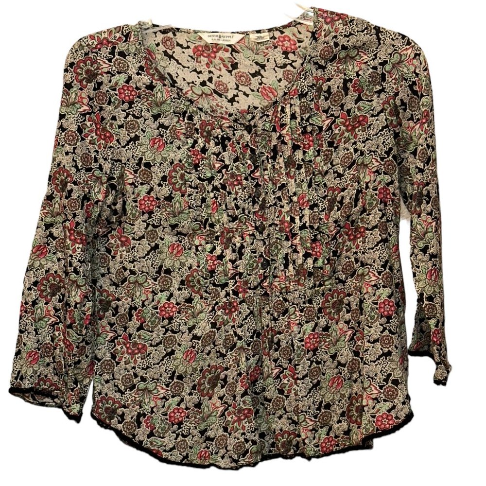 Denim & Supply Ralph Lauren Boho Floral Peasant Gauze Top Size Cotton Medium